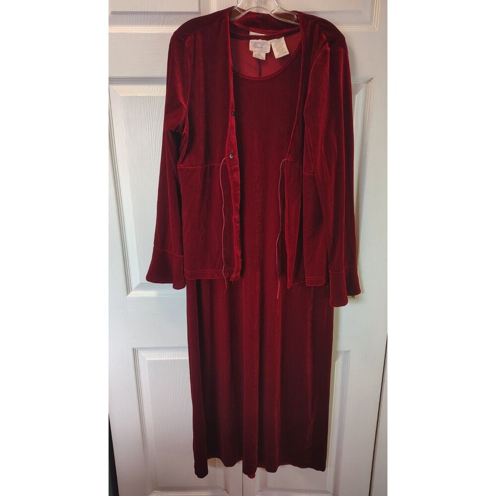 Vtg Kathie Lee Collection Red Velvet Maxi Dress & Cardigan Jacket Set XL 16/18